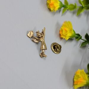Cute Gold Plated Nurse With Chart Vintage Brooch Pin